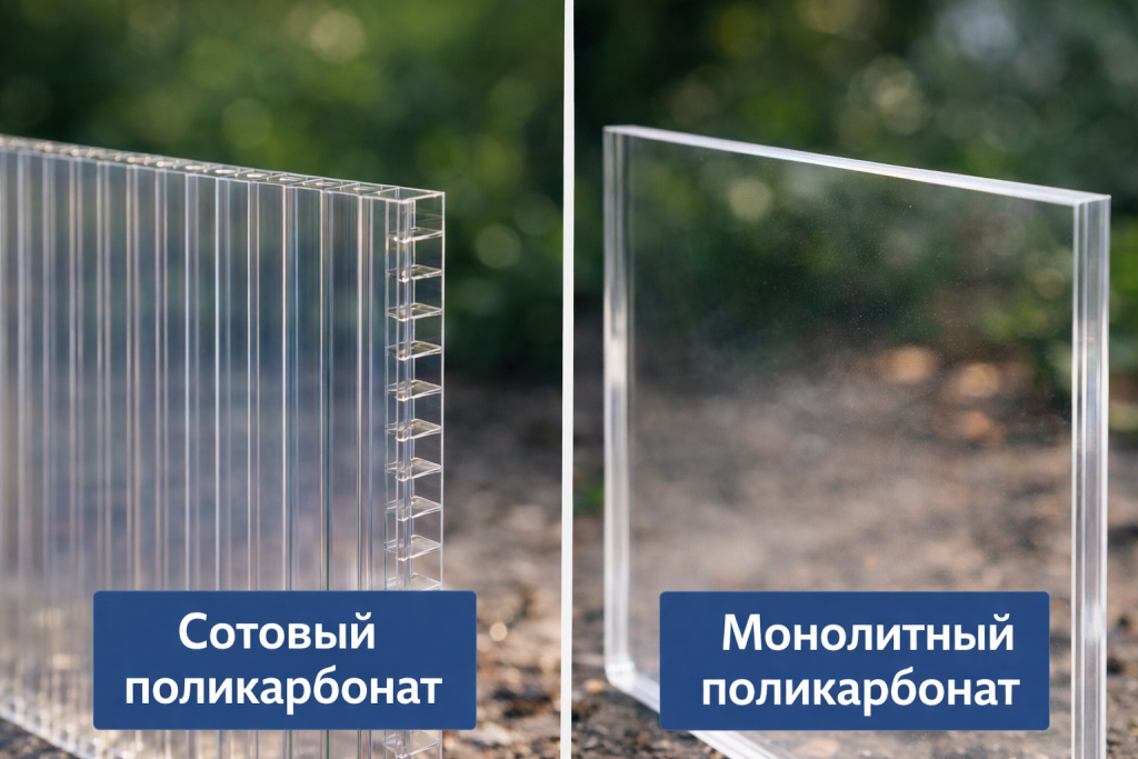 Различие сотового и монолитного поликарбоната 
